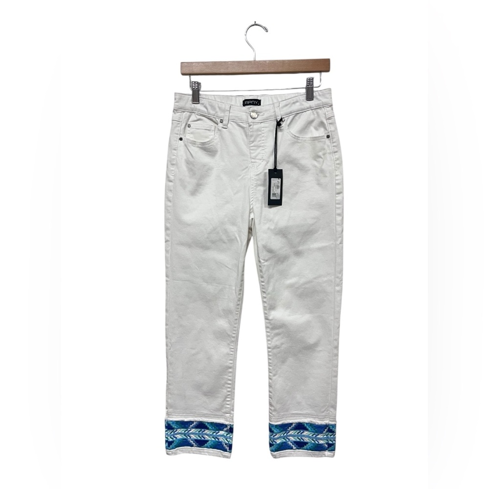 NWT APNY | Southwestern Cuff Cropped Straight Pull On White Denim Jeans 10‎